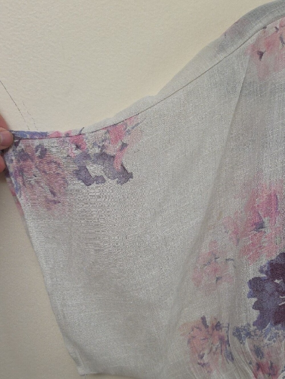 Floral Lace Trim V-Neck Blouse in White, Pink & Purple With Sheer Middle Sz L - Picture 5 of 6
